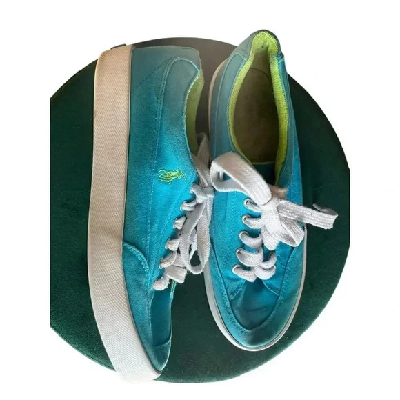 Polo canvas sneakers turquoise and neon green size 9.5 - Picture 5 of 6